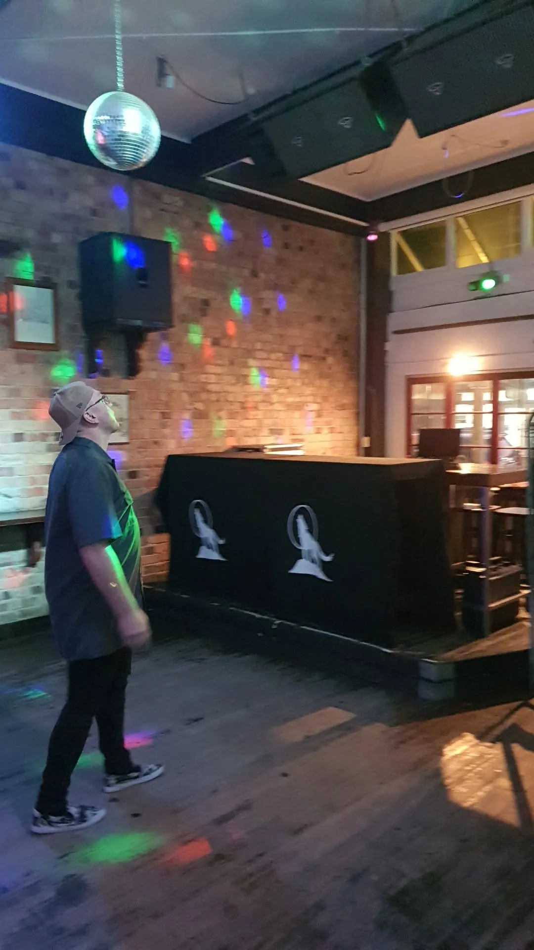 The rig set up under the disco ball